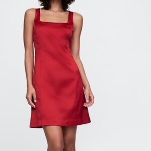 GAP Red Satin Slip Dress with Square Neck